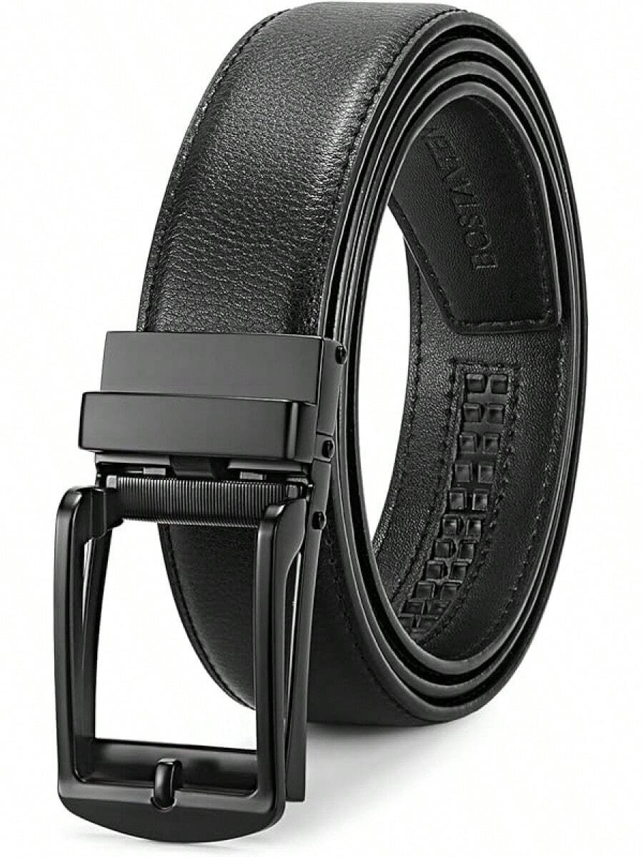 BOSTANTEN Belt Men Leather Reversible Belts Men 1 3/8 Casual Dress Pants, Two-In-One Belt - 004-消光黑/光滑 - 查看 1