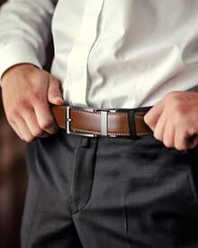 BOSTANTEN Belt Men Leather Reversible Belts Men 1 3/8 Casual Dress Pants, Two-In-One Belt - 007-深棕色 - 查看 4