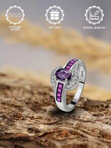 1 chiếc nhẫn xoắn ốc bằng bạc Sterling S925 màu tím Cubic Zirconia dành cho phụ nữ/bé gái, thích hợp để trang trí hàng ngày, quà tặng lễ Phục sinh/Giáng sinh/Halloween, có hộp quà tặng - Màu tím - Xem 2