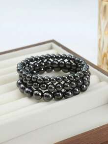 1pc Elastic Magnetic Bead & Black Stone Bracelet, Fashionable & Simple Design Suitable For Women Daily Wear