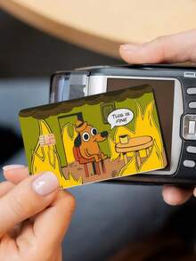 1pc "THIS IS FINE" Credit Card Decoration Sticker, Calm Down Coffee Dog PVC Card Creative And Personalized Ultrathin Cool PVC Anti Fingerprint Durable Credit Card Protection Skin Cover, Superior Quality, Scratch Resistant And Friction Resistant, Suitable For Woman Man, Small Chip Card, Bank Cards, Credit Cards, Transportation Cards, Student Campus Cards DIY, Stress Relieving Artifact, Anti Anxiety - متعدد الألوان - مشاهدة 2