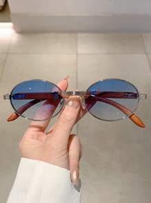 1 Peça Óculos de Sol Oval de Alta Qualidade com Armação Retrô Oval Estilo Madeira Falsa, Óculos de Moda Feminina