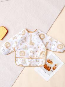 1件长袖围兜，婴儿幼儿防水带袖围兜，适合6-36个月宝宝，可重复使用，带接物口袋（云熊、长颈鹿、熊头图案） - 彩色 - 查看 12