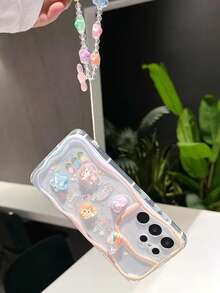 卡通人物光泽奶油色花卉装饰吊坠，适用于 Apple 奶油色花卉设计手机壳，彩绘花卉手链，柔软透明彩绘保护壳，适用于 15XR/7/8、15 Pro Max/ 14 Pro Max、13/11、Galaxy S23 Ultra、A14/A23 保护手机壳 - 彩色 - 查看 4