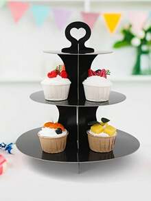 1pc Paper Cake Stand, 3-Tier Dessert Display Stand, Wedding Bridal Party Supplies, Anniversary Birthday Party Cupcake Display Stand, Happy Birthday Party Table Centerpiece Decoration - Multicolor - View 6