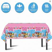1 Pc New Blue Pink Woof Team Disposable Tablecloth Decoration Children's Cartoon Theme Party Blue Pink Splicing Color Dog Patrol Team Birthday Party Flag Pulling Balloon Insertion Party Decoration Supplies - Multicolor - View 4