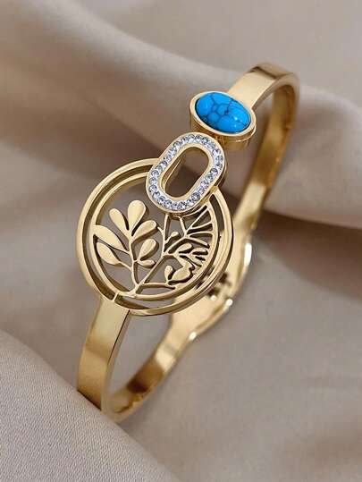 1 Peça Bracelete de Folhas para Mulheres, Elegante Pulseira de Aço Inoxidável para Uso Diário, Festa, Joias, Presente de Natal