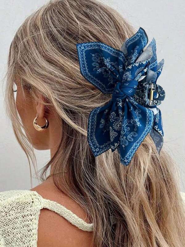1pc New Bohemian Style Double-Sided Cashew Flower Hair Clip Bow Hairpin Vacation Hair Claw Fashionable Ponytail Clip Back Of Head Updo Hair Accessory