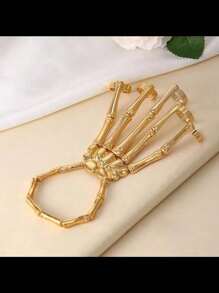 1pc Halloween Fashionable Punk Skeleton Bone Adjustable Five-Finger Ring Bracelet, Suitable For Sports, Rock, Dancing, Party, Couple Gifts, Daily Wear (Unisex)