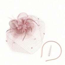1pc Bridal Headdress Vintage Veil Banquet Dress Net Yarn Feather Cocktail Dress Hair Accessory