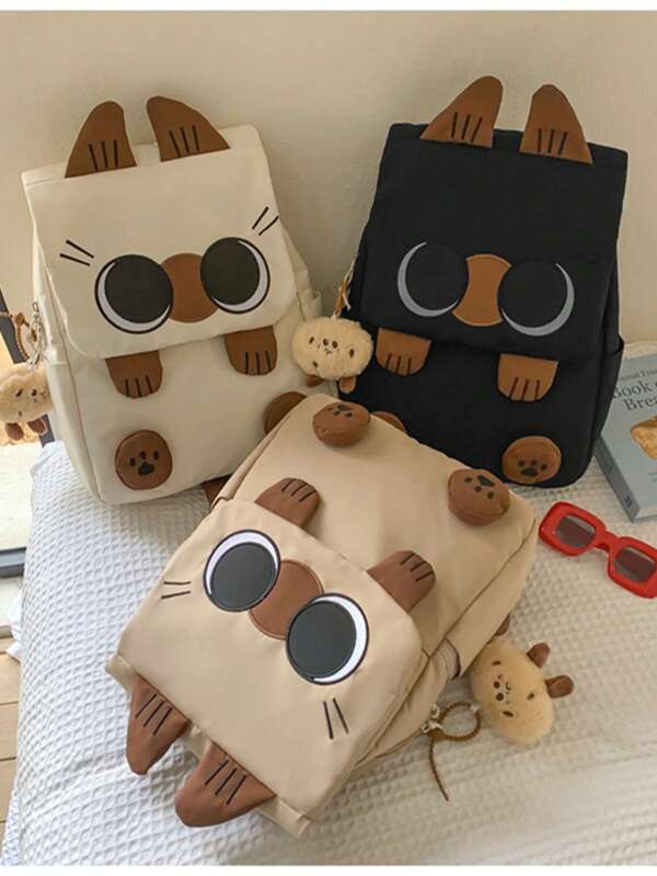 Large Capacity Siamese Cat Cartoon Backpack - Cute & Playful Design With Brown Accents, Nylon, Polyester Lined, Zip Closure - Machine Washable, Ideal For College Students, Cat Backpack, School Supplies, School Backpack, School Bag, Backpack For School, Back To School Backpack, School Bookbag, Big Backpack, Backpack School, Back To School Bags, Lightweight, Suitable For Teen Girls Women College Students, Perfect For Back To School, First Day Of School, Elementary School