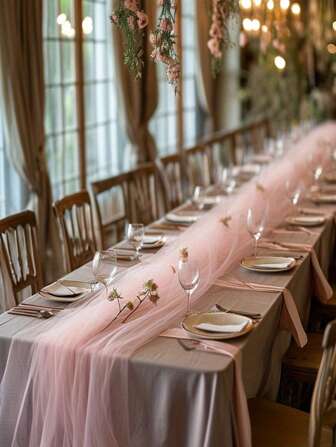 1/3/6 Piece, 6 Meters Of Light Pink Arch Tulle Fabric, Pale Pink Wedding Arch Fabric, Birthday Party Background Decoration Fabric, Romantic Polyester Party Decoration Fabric For Weddings, Decoration Supplies For Wedding Parties, Pre - Wedding Parties