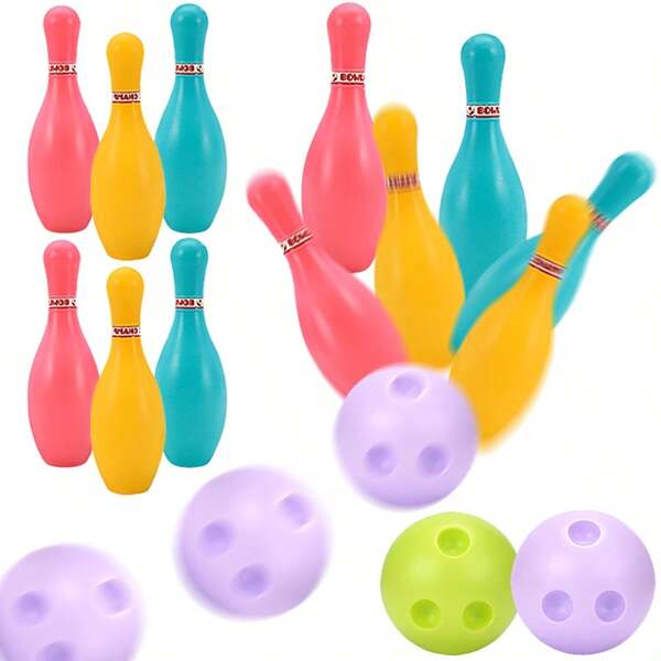 1 Set Innen-Bowling-Spiel mit 10 Stangen à 11,5 cm und 2 Bällen à 6 cm, Lustige Bodenball-Spiele, Party-Interaktionssportspiele