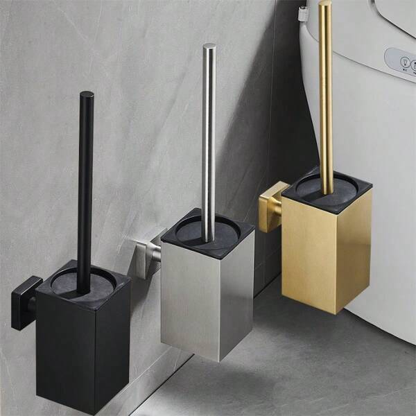 Juego de cepillo y soporte de baño de acero inoxidable 304, montado en pared o de pie, cepillo moderno y soporte con tapa para limpieza del inodoro, decoración de baño en dorado cepillado, verano