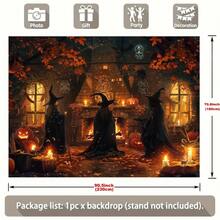 Halloween Ghost Background Fabric Made Of Polyester Material, Available In Various Styles, Witch Room, With Pumpkin Bats And Full Moon Indoor And Outdoor Multifunctional Wall Decoration Banner Background - Multicolor - View 3
