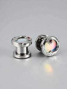 2 件装月亮和太阳蓝色渐变闪光耳道和耳塞医用钢滑轮穿孔鞍形耳重强化扩张器穿孔耳环 - 1對太陽月亮耳廓 - 查看 10