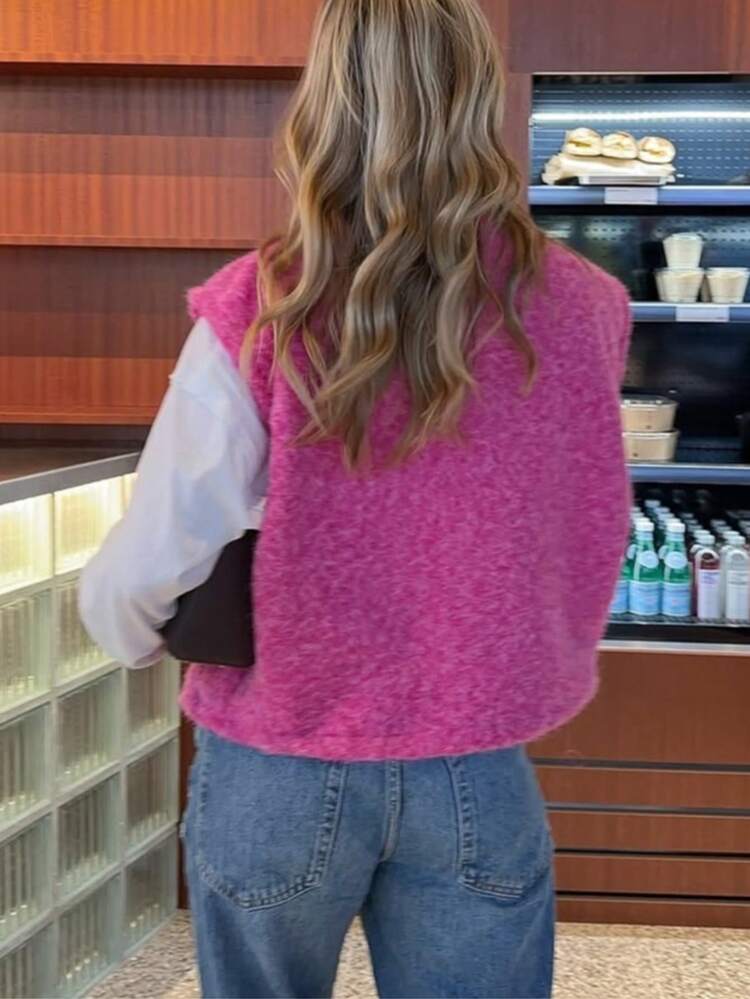 Femmes grande taille Top décontracté polyvalent et confortable en couleur unie Veste de printemps - Rose pâle - Voir 4