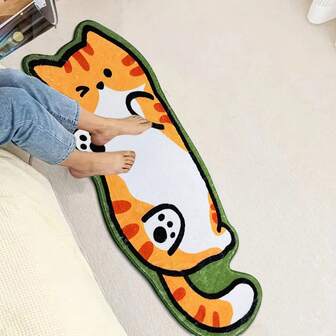1 st. söt kattformad matta - mjuk och bekväm konstull/polyester, lätt att rengöra och tvätta, halkfri baksida, lämplig för att dekorera vardagsrum, sovrum, badrum eller kontor, endast inomhusbruk, sovrumsinredning | Lekfull kattdesign | maskintvättbar matta, katt badrum köksinredning köksmatta