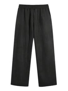 Men's Casual Versatile Letter Graphic Drawstring Waist Long Pants - Black - View 5