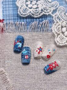 Calcomanías de arte de uñas con temática de verano y estilo denim: moño, correa, fresa, coral, flor, pentágono - Suministros DIY para decorar uñas para mujeres