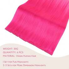 MHot Pink Clip In Hair Extensions Real Human Hair 35g 6pcs 18 Inch Colored Hair Extensions For Women Colorful Hair Pieces Popup Style Straight Extensiones De Cabello Humano Con Clip7001 - #6-HotPink - View 2