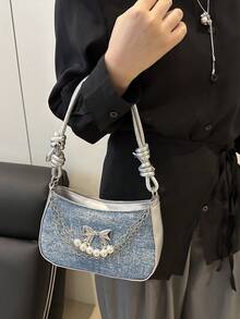 热销西部牛仔补丁风格女士单肩包，欧美秋冬时尚配饰钱包新品，非常适合日常出游、通勤、逛街。 - 寶藍色 - 查看 2