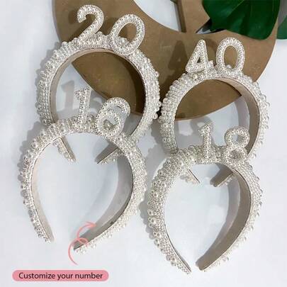 Fascia per capelli con corona di perle personalizzata per compleanno, tiara, decorazione per feste di 16°, 18°, 21°, 30°, 40°, 50°, 60°, 70°, 80° compleanno, regalo ricordo, accessorio per foto, multifunzionale, durevole, ornamentale, riutilizzabile, raffinata, elegante, di alta qualità, colorata, moderna, personalizzata, unica, regalo ideale per lui, lei, fidanzato, papà, fidanzata, mamma, famiglia, amici, sala da tè, casa, giardino, ufficio, per anniversari, San Valentino, Festa della Mamma, compleanni, Festa del Papà, laurea, matrimoni, inaugurazione casa