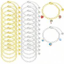 10pcs/Set Heart Shaped Pendant Chain Bracelet Suite, Stainless Steel Adjustable Jewelry Findings With Lobster Clasp, For DIY Jewelry Making