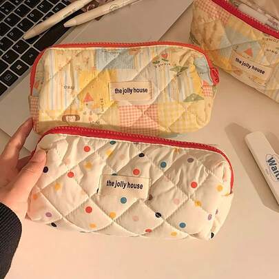 1 件可爱彩色铅笔袋大容量女孩文具袋适合初中女生，铅笔盒收纳袋适合中学生和初中生，办公桌面收纳袋，大学生铅笔袋文具袋用于存放书写工具、记事本、卷尺、圆规，完美的返校礼物、生日礼物