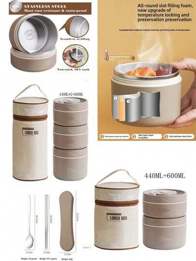 2025 New Summer 304 Stainless Steel Heat-Insulated Lunch Box 3 Separation Stacking Design Independent Package To Prevent Food Smell Long-Lasting Fresh Insulation 3 Hours Microwave Heating Without Cover Leakage Protection