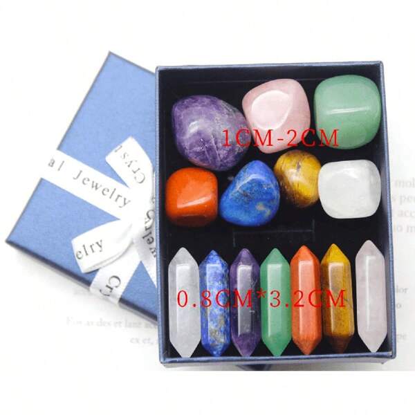 14pcs Pointed Quartz Crystal Chakra Stones And Healing Crystals Double Termated Crystal Point Set Obelisk Wand Specimen Healing Minerals Stones Yoga Stones Set Gift