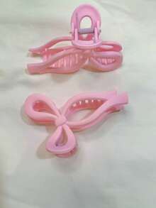 1piece Pink Ribbon Bow Plastic Clip Sweet And Elegant Non-Slip Suitable For Daily/Dating/Party Wear, Claw Clip - Pink - View 5