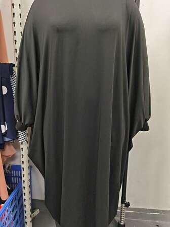 大码女式纯色圆领长袖休闲长款阿拉伯连衣裙