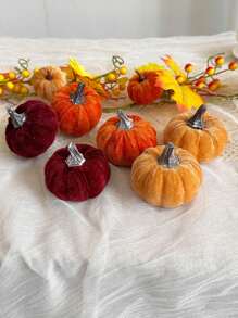 6PCS Autumn Artificial Velvet Pumpkin Flocking Foam Pumpkin For Family Farmhouse Halloween Harvest Day Thanksgiving Day Seasonal Festival Decoration Home Decor Halloween Decor Fall Decor Room Decor Autumn Decor