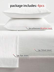 四件套[100%纯棉]床上用品，易于打理，亚麻质感，洗后略微起皱。套装包含：1张床单+1张床笠+2个枕套。床笠适用于特大号、大号、标准双人床和单人床。35厘米深的床笠，透气舒适。简约风格，是馈赠父母和朋友的理想之选。