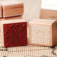 6 件木质印章花卉图案橡胶印章，圆形和方形蕾丝木质橡胶印章适用于剪贴簿和手工邀请函贺卡 DIY 工艺印章