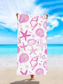 1 件粉色贝壳海星印花沙滩巾，超细纤维速干吸水沙滩巾，泳池日光浴巾，适合户外游泳、运动、健身、瑜伽、露营、度假必备礼物、户外池畔、沙滩装饰沙滩巾、沙滩配件、泳池浮圈