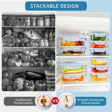 20 Pieces Glass Meal Prep Containers With Steam Vent, Food Storage Containers With Airtight Lids, For Home Kitchen Office Lunch Portion Control (10 Containers+10 Lids), Freezer And Refrigerator - Blue - View 6