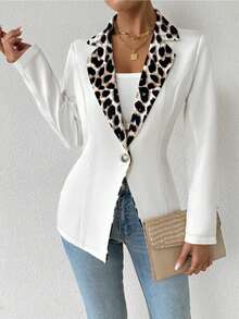 Áo khoác cardigan cài nút thắt eo họa tiết da báo mới dành cho nữ - trắng - Xem 3