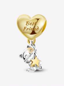 1 buc pandantiv la modă din argint 925 cu formă de pisoi, cu bile, potrivit pentru brățări, bijuterii DIY pentru femei