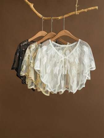 Vintage 1920-tals paljettbroderad sjal, retro skir glänsande kappa, elegant kort damformell festponcho för klänning