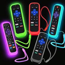 5 Paquetes de Funda para Control Remoto Roku, Funda de Silicona Universal de Repuesto para Hisense Roku TV Streaming Stick Express, Brilla en la Oscuridad en Verde, Cielo, Morado, Rojo - Verde+cielo+morado+rojo+negro - Ver 1