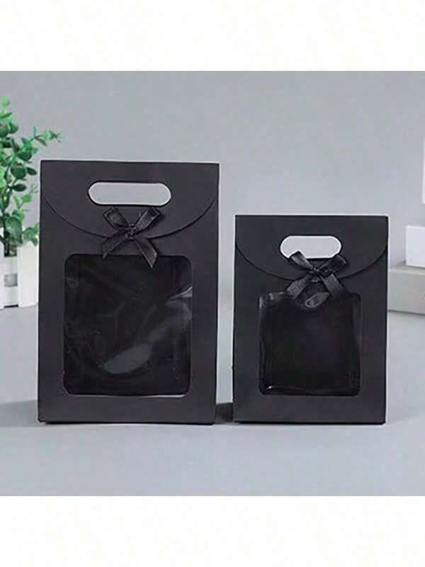 12-Pack Elegant Black And White Gift Bags With Clear Window, Paper Party Favor Bags With Handles And Bow Ties For Wedding, Bridal Shower, Birthday, Bachelorette - Versatile For Christmas, Halloween, New Year, ValentineS Day