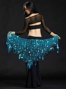 1 件女士舞蹈训练腰带闪光硬币腰带钩针编织网眼亮片阿根廷三角披肩肚皮舞臀部围巾 - 彩色 - 查看 7