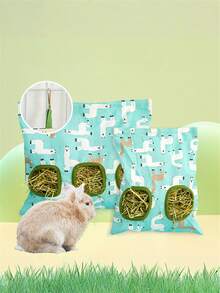 1Pc Hanging Feeding Bag Pet Hay Bag For Guinea Pigs Small Animal Feeder Rabbit 2 Holes/3 Holes Food Dispensers Container Bag Rack Cage Accessories,Dry Grass Feeder Pouch For Rabbit Small Animal Food Storage Bags Pet Feeding Multipurpose Guinea Pig Supplies - Multicolor - View 3