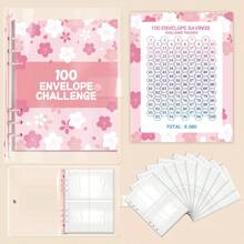 100 Envelopes Challenge Binder With Laminated $5050 Tracker Sheet & Pre-Numbered Pockets (Pink) Best Gifts Birthday Graduation