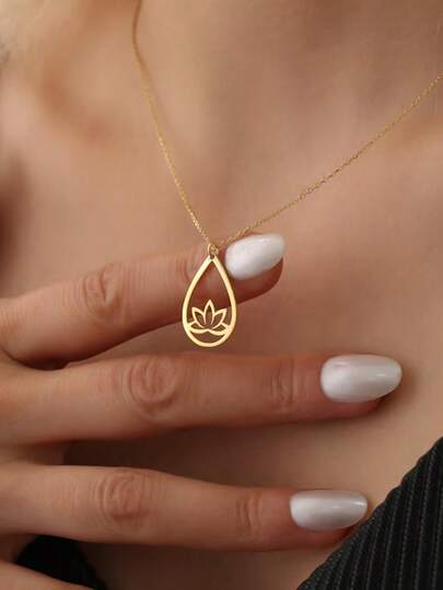 suteyi Stainless Steel Lotus Necklace, Lotus Jewelry, Exquisite Lotus Necklace, 14K Gold Lotus Pendant, Spiritual Necklace For Women