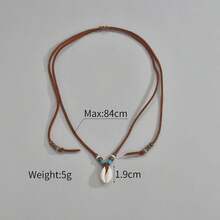 1pc Bohemian Natural Shell & Turquoise Pendant Long Necklace, Suitable For Women Holiday Wear - Multicolor - View 4