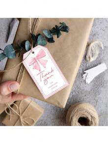 50 Stücke rosa Schleife Dankeschön Geschenk Anhänger, Geschenk Anhänger mit Juteband zum Feiern mit uns, Hochzeit, Geburtstag, Babyparty Geschenk Deko Anhänger, zum Feiern von Geburtstag, Jahrestag, Babytaufe, Hochzeit, Bridal-Shower, Abschluss, Erntedankfest, Weihnachten, usw.