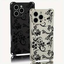 Funda para teléfono con diseño de enredadera negra. Funda con cuatro esquinas para colgar. Compatible con phone 14 Pro, 16 Plus, 15, 13 y 12. Fundas de TPU suaves con estampado. - Colores mixtos 2 - Ver 4